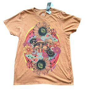 ONeill Womens XS Graphic Tee Brown Floral Psychedelic Design Lightweight Cotton
